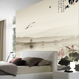帝居大型壁画电视背景墙纸壁纸 中式水墨 山水荷花 卧室 客厅壁画