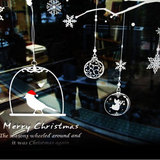 鸟儿歌唱圣诞快乐墙贴纸  店铺橱窗装饰贴  树枝吊链雪花玻璃贴画