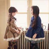 【萨莎】韩国女童装13年冬季新款儿童加棉蕾丝花边风衣外套