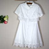 CCDD夏装2016新款正品16-2-K169中长款显瘦修身清新白色连衣裙仙