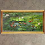 恒艺轩手绘装饰油画 客厅办公室风水挂画九鱼图 鲤鱼年年有余