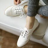 韩国女鞋代购2013春秋韩版时尚坡跟鞋系带圆头英伦风休闲单鞋低跟