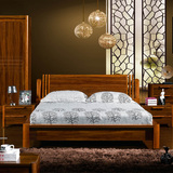 包邮 木子家具现代新中式柚木色实木床品牌家具双人床婚床 JL6012