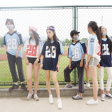 韩国ulzzang短袖原宿bf风篮球衣宽松中长款学生情侣装班服半袖T恤