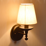 美式乡村墙壁灯具简约复古铁艺布艺温馨灯饰客厅卧室餐厅走廊过道
