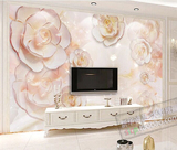 大型壁画电视客厅沙发背景墙壁纸 3D立体无缝墙纸浮雕玉雕玫瑰花