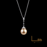LAN珠宝 18K白金南洋金色珍珠镶钻石吊坠项链 天然海水13-14mm