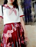 moel*JK制服 绀粉一本和风樱花刺绣印花 日本学生校服水手服套装
