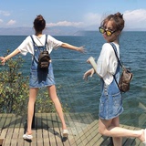 韩国代购2016夏季新款韩版修身显瘦a字牛仔背带裙女背心半身短裙