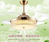 水晶吊扇灯隐形风扇灯餐厅 欧式风扇吊灯客厅金色装饰LED带灯吊扇