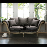 出口欧洲家具古典法式浪漫风三人软包沙发 橡木仿古做旧三人长椅