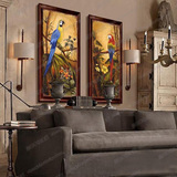 手绘油画 简约客厅玄关装饰画室内挂画壁画两联画动物鹦鹉YW008组