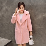 2015冬装新品韩版羊羔毛皮一体大衣中长款羊绒皮草修身女外套