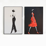 现代简约装饰画客厅沙发后背景墙画壁画双联红黑都市女性人物挂画