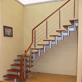 整体楼梯钢木L型  钢木扶手  踏步护栏定制现代款式扶手 华升楼梯