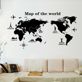 麦兜 环保pvc可移除纯黑色世界地图欧美风格卧室客厅DIY墙贴纸