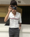 男版衬衫夏季韩版青年7分袖上衣男子修身 英伦流行男装中袖衬衣潮