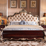 实木欧式床  双人美式床真皮雕花公主床新古典样板房家具现货