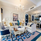 时尚地中海蓝色宜家地毯客厅茶几沙发卧室床边手工腈纶地毯定制DZ