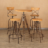 铁艺升降吧台椅美式实木复古咖啡厅桌椅高脚凳子创意酒吧桌椅组合