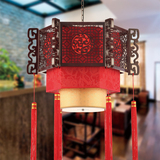 仿古中式灯实木吊灯圆形羊皮中式客厅灯餐厅酒店中国风工程灯具