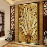 纯手绘东南亚风格金箔油画欧式客厅背景装饰画有无框画金色芭蕉叶