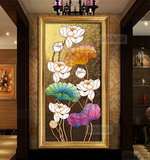 玄关油画 东南亚手绘泰式客厅装饰画金箔新中式走廊过道竖版挂画