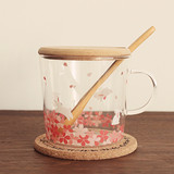 tuuli日式和风樱花玻璃杯子可爱创意情侣水杯便携ZAKKA透明带盖勺
