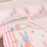 兔乖乖韩国卡通纯棉四件套简约床上三件套1.8m床儿童床盖被套铺毯