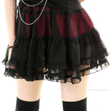 [Dolly+Delly] 新款红黑PUNK雪纺半身裙底层双蛋糕裙蓬蓬裙短裙夏