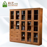 纯实木带玻璃双门书柜书架自由组合柜全柏木书橱定制书房储物家具