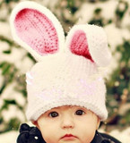 特价  宝宝满月儿童婴幼儿手工毛线兔子大耳朵百天摄影造型帽子