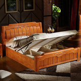 包邮安装高档橡木床全实木双人床简约中式高箱储物1.8 2米大婚床