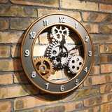 欧式仿古齿轮挂钟 齿轮钟 墙面壁钟 复古做旧 时尚个性木质客厅钟