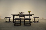 老榆木免漆新中式茶桌椅组合简约现代茶室茶桌茶台纯实木禅意家具