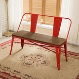 简约铁艺实木长凳子休闲双人椅子靠背铁皮长椅子做旧餐椅特价凳子