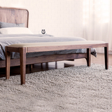北欧日式黑胡桃木长凳实木床尾凳沙发凳皮凳子长餐椅客厅卧室家具