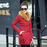 2016年冬季新品韩版时尚修身显瘦棉服大毛领中长款加厚羽绒棉衣女