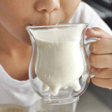 创意小奶牛杯子水杯 双层玻璃杯咖啡杯 果汁杯 牛奶杯 玻璃杯