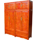 明清仿古复古中式古典榆木整体衣柜 木雕实木家具 雕花顶箱柜特价