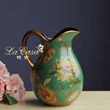 欧式田园花瓶 美式花鸟单耳奶壶花瓶 高档陶瓷花瓶餐桌茶几装饰品