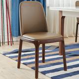 欧梵尼 实木皮餐椅 北欧家用简约现代咖啡餐厅靠背椅子软包座椅