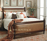 北欧宜家卧室高档皮艺实木床美式法式复古做旧橡木1.8米双人床