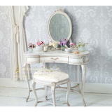欧式实木白色做旧梳妆台 法式复古卧室实木化妆桌英式雕花化妆镜