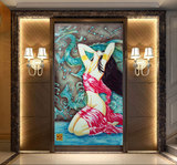 酒店走廊壁纸壁画欧式龙纹背景抽象民族美女人物油画玄关背景墙纸