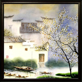 景德镇 瓷板画 江南春色 瓷画山水画 风景画 高级中式会所装饰画