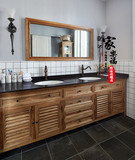 美式田园浴室柜地中海复古双盆实木组合柜落地式卫生间洗手盆定制