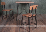 美式复古实木吧台椅子客厅餐椅低靠背仿古做旧餐桌椅咖啡桌椅铁艺