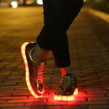 秋季镜面休闲板鞋男韩版情侣夜光鞋USB充电闪光灯鞋LED七彩发光鞋