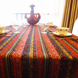 经典东南亚泰式圆桌布高档棉麻复古美式桌布民族风烫金茶几桌布